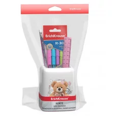 Набор настольный пластиковый ErichKrause Forte Teddy Bear белый с розовой вставкой 55736