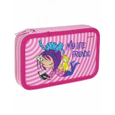 Пенал 2-секц, большой ДЕВЧОНКА И КОТИКИ (ПН-1357) 190х115, софт-тач