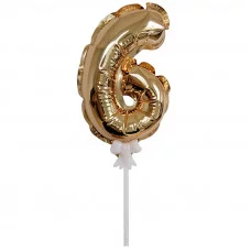 Воздушный шар, самодув, 18см Поиск "Цифра 6", фольгированный, золотой 298186
