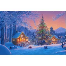 Холст с красками 30х40 см по номерам в коробке (30цв.) Деревенская ёлка (арт. Х-7566)