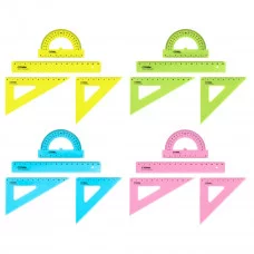 Набор чертежный СТАММ, размер S (линейка 16см, 2 треугольника, транспортир), прозрачный, неоновые цвета, ассорти, европодвес 351435