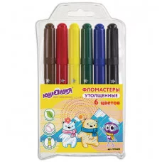Фломастеры ЮНЛАНДИЯ 6 цветов, "ЮНЛАНДИК В АРКТИКЕ", утолщенные, ударопрочный наконечник, ПВХ, 151428