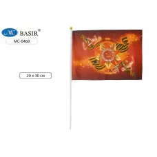 Флаг 9 МАЯ на пластиковой трубочке, материал-искусственный шёлк, цвет пламя, размер-20*30 см. МС-6468