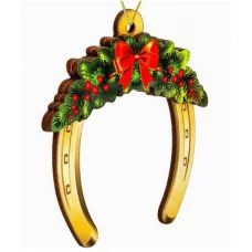 Новогодняя ёлочная подвеска из дерева двухслойн. "Подкова с "веточкой 9 см (Собст.разраб) НУ-2800