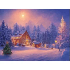 Холст с красками 40х50 см по номерам в коробке (30цв.) Снежный пейзаж (арт. Х-7575)