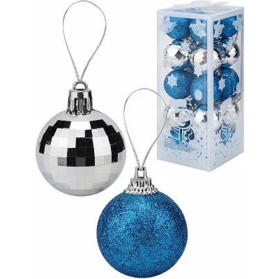 Набор ёлочных шаров 20 шт Весёлый праздник!,4 см,  голубой,серебряный НУ-0464