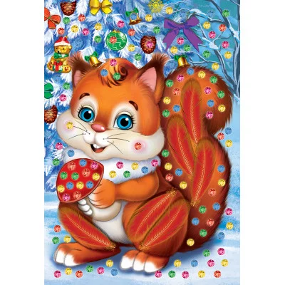 МОЗАИКА ИЗ СТРАЗ. Формат А5 (с перьями). Зимняя белочка (Арт. М-1149) М-1149