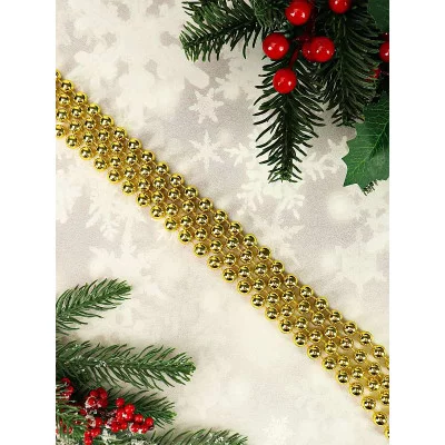 Бусы на ёлку Яркий праздник d 1 см длина 1,8 м золотые НУ-0053
