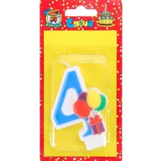 Свеча для торта Весёлый праздник синяя Цифра 4 С-5928