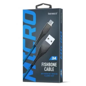 Кабель BoraSCO (38501) Fishbone micro USB т-синий, 1 м, 3A, 4627174894691