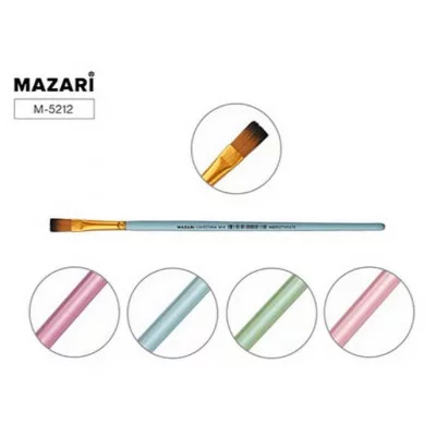 Кисть художественная, синтетика, №4, плоская, ручка обжимная деревянная, цветная M-5212