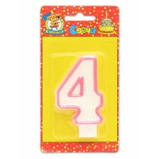 Свеча для торта с розовой окантовкой Цифра "4" С-1188