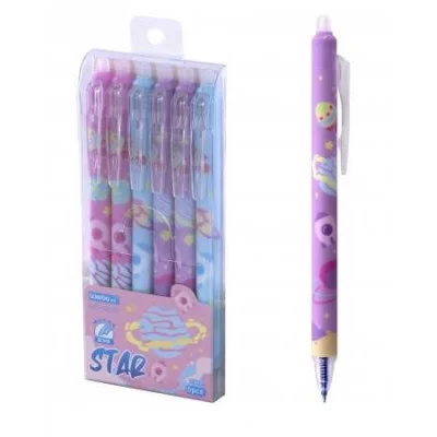 Ручка гелевая пиши-стирай, автоматическая Alingar "Космос", 0,5мм, синяя, игольчатый наконечник, круглый цветной пластиковый корпус, пласт. уп. AL11118