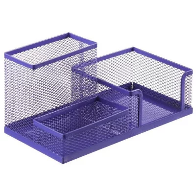 Подставка для канцелярских мелочей 3 отделения сетка металл фиолетовая 5117881