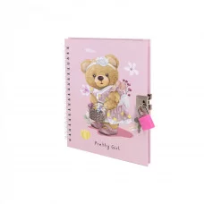 Подарочный блокнот 11,0 см * 15,0 гребень, Alingar, мат. ламинация,замочек, 45 л. клетка, Мишка-модница AL11814