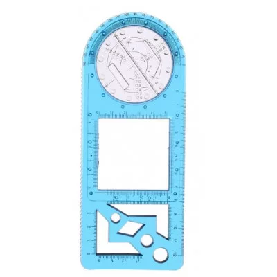 Линейка-трафарет, пластик, с транспортиром, для черчения фигур, цвет ассорти 9630196