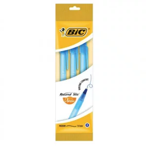 Ручки шариковые BIC "Round Stic", НАБОР 3 шт., СИНИЕ, узел 1 мм, линия письма 0,32 мм, пакет, 9021522