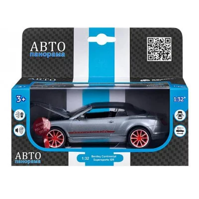 ТМ "Автопанорама" Машинка металлическая  1:32 Bentley Continental Supersports  ISR, серебряный, свет, звук, откр. двери, капот и багажник, инерция в/к 17,5*13,5*9 см JB1251397