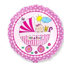 Шар (18\'\'/46 см) Круг, Детская коляска для девочки, Розовый, 1 шт. 401579