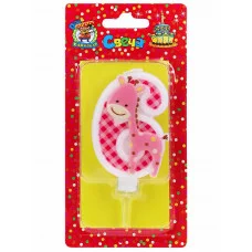 Свеча для торта Жирафик Розовый Цифра 6 С-8320