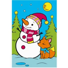 Холст мини 10х15 см по номерам 7цв. Снеговичок и лисичка ХК-3772