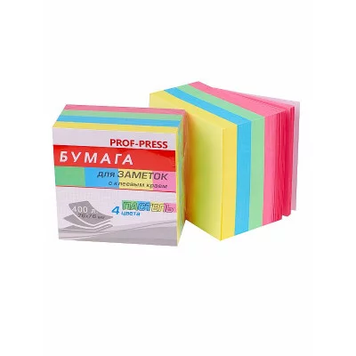 Бумага для заметок с клеевым краем 4 ЦВЕТА ЗС-1563 76х76 мм, по 100л,пастель, П-00084562