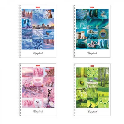 Тетрадь А4, 80 л., HATBER, гребень, клетка, сплошной лак, цветной срез, "Краски дня" 80Т4В