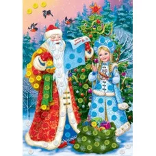 МОЗАИКА ИЗ ПУГОВИЦ. формат А4. ДЕДУШКА МОРОЗ И ВНУЧКА (Арт. М-1264)