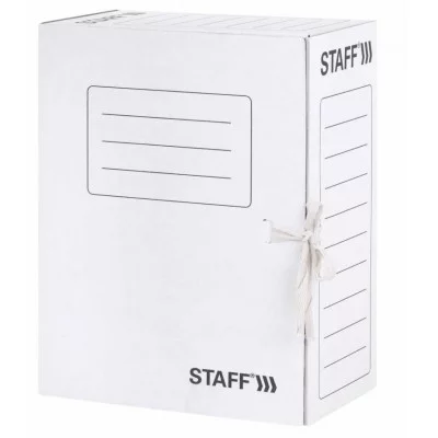 Папка архивная с завязками А4 (325х250 мм), 150 мм, до 1400 листов, микрогофрокартон, БЕЛАЯ, STAFF, 128875