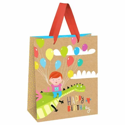 Пакет подарочный 1шт 18*23*10см MESHU "Happy Birthday. Dragon", выборочный лак, крафт, мальчик 354547