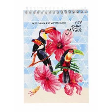 Скетчбук А5, 20л. Туканы в цветах (20-6023) гребень с жёсткой подложк., бумага д/акварели 200г