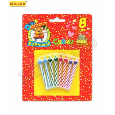 Свечи для торта "Сердечки" 8 шт С-1242