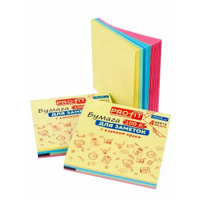 Бумага для заметок с клеевым краем 4 ЦВЕТА ЗС-1561 76х76 мм, 100л, пастель ТМ Profit
