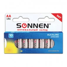 Батарейки SONNEN Alkaline, АА (LR06, 15А), алкалиновые, 10 шт., в коробке
