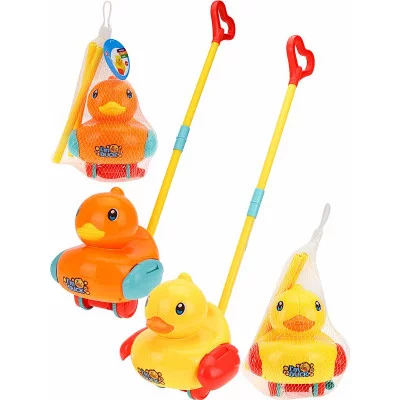 Каталка на палочке "Утёнок", 17х15,5х17,5 см (длина палки 43,8см),цвет микс,в сетке ( Арт. КНП-1462)