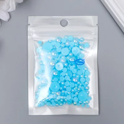 Декор для творчества пластик "Половинки бусин. Ярко-голубой перламутр" d=3-10мм, набор 10 гр 7459599