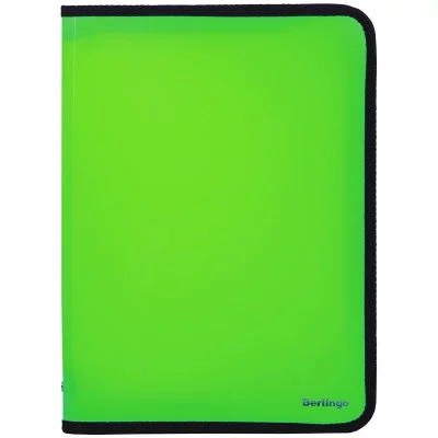 Папка на молнии Berlingo, А4, 500мкм, зеленый неон 320218