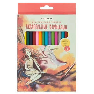Карандаши акварельные, круглый корпус, заточенные. В наборе 18 цветов + кисточка Золотая пора КЦА180021