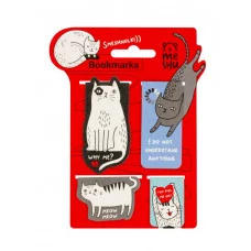 Закладки магнитные для книг, 4шт., MESHU "Funny cat", ламинация с блестками 365934