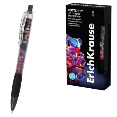 Ручка шариковая автоматическая ErichKrause Butterfly Matic&Grip Jelly Bear 0.7, Super Glide Tech, цвет чернил синий 63687