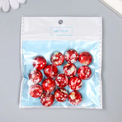 Бусины для творчества пластик "Мраморные. Красный" набор 15 шт 1,7х1,7х1 см   9285330