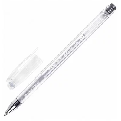 Ручка гелевая СЕРЕБРИСТАЯ BRAUBERG "EXTRA SILVER", корпус прозрачный, 0,5 мм, линия 0,35 мм, 143913
