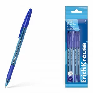 Набор из 4 ручек шариковых ErichKrause R-301 Stick&Grip Original  1.0, цвет чернил синий (в пакете) 61001