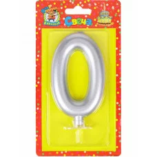 Свеча для торта Серебряный металлик (большая) Цифра 0 С-1872