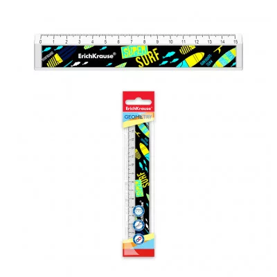 Линейка с выемкой пластиковая ErichKrause® Surf Team, 15см, во флоупаке 55430