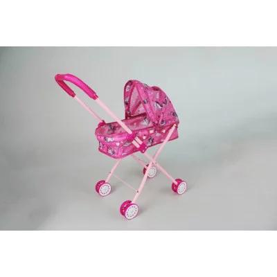 Коляска для кукол люлька складная (металл,   30х65) "Единороги"  свет, в пакете (Арт. КА-4757)