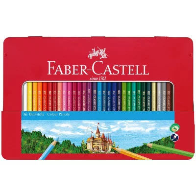 Карандаши цветные Faber-Castell "Замок", 36цв., шестигр., заточ., метал. кор. 286238