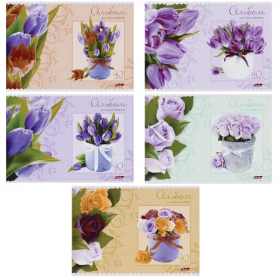 Альбом для рисования 40л 1 шт А4 на скрепке Hatber Нежные букеты тиснение Хатбер 213298