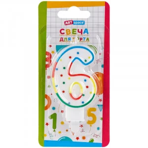 Свеча для торта с держателем ArtSpace "Цифра 6", 8,5см, блистер Спейс 282011