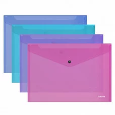 Папка-конверт на кнопке пластиковая ErichKrause Fizzy Vivid, A4, полупрозрачный, ассорти 47043